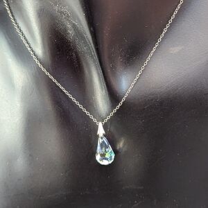 Vintage Crystal Silver Teardrop Necklace Rainbow